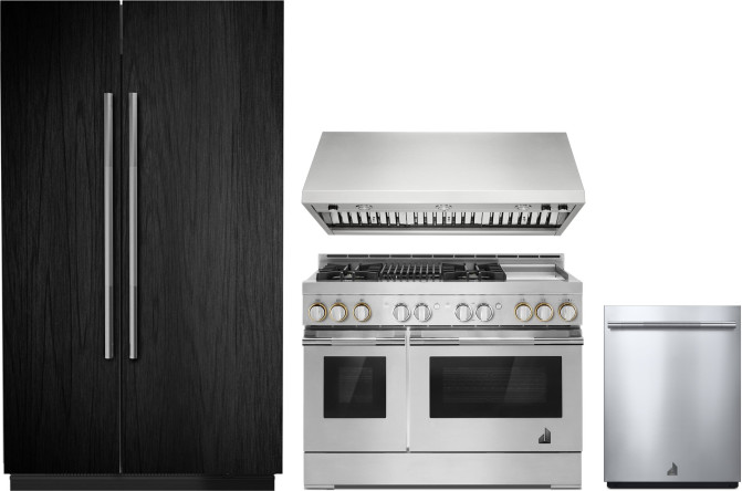 JennAir 4 Piece Kitchen Appliances Package with Side-by-Side Refrigerator, Gas Range and Dishwasher in Panel Ready JENNAIR03212531
