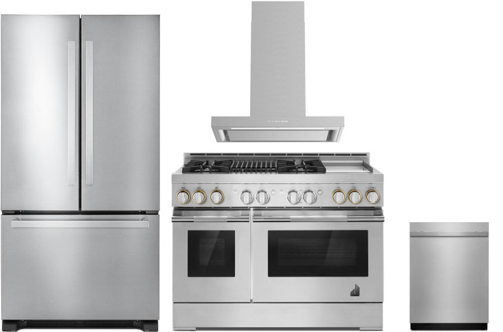 JennAir RISE 4 Piece Kitchen Appliances Package with Gas Range, French Door Refrigerator and Dishwasher in Stainless Steel JARAREDWRH5