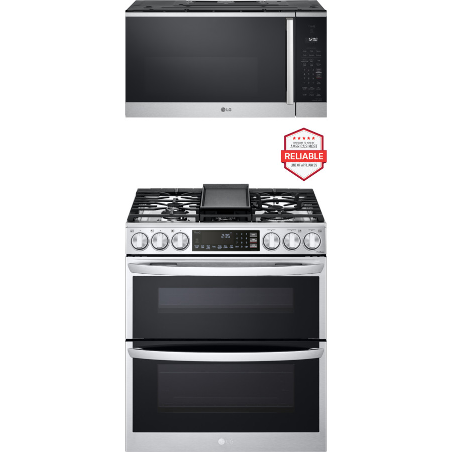 LG 2 Piece Kitchen Appliances Package with Gas Range and Over the Range Microwave in Stainless Steel LGRAMW116