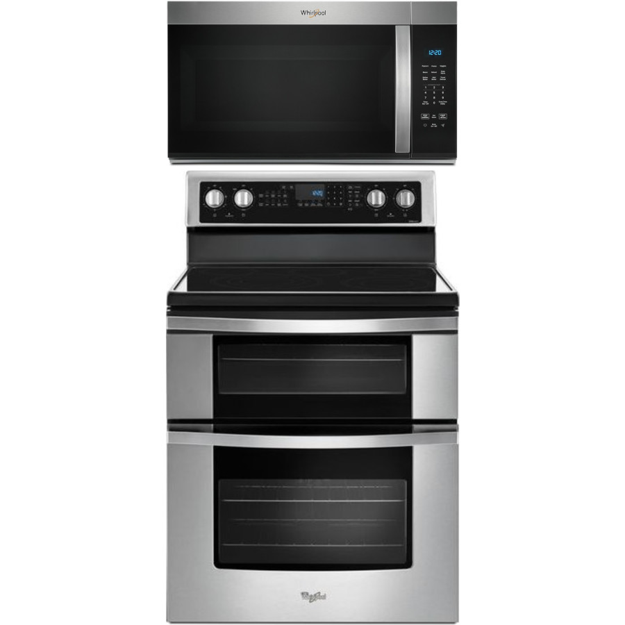 Whirlpool 2 Piece Kitchen Appliances Package with Electric Range and Over the Range Microwave in Stainless Steel WPRAMW108