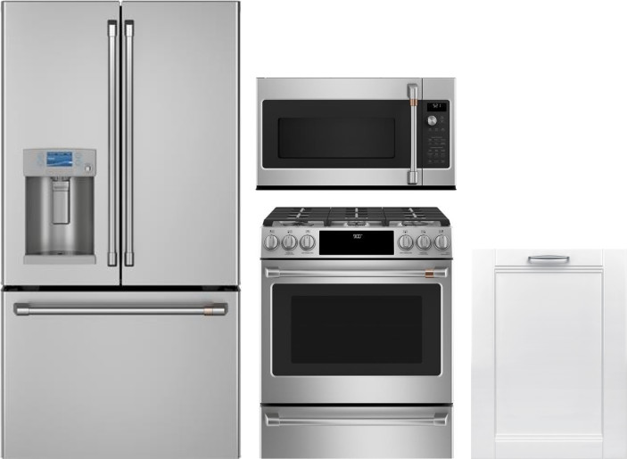 4 Piece Kitchen Appliances Package with French Door Refrigerator, Dual Fuel Range, Over the Range Microwave and Dishwasher in Stainless Steel AJBOSCH0