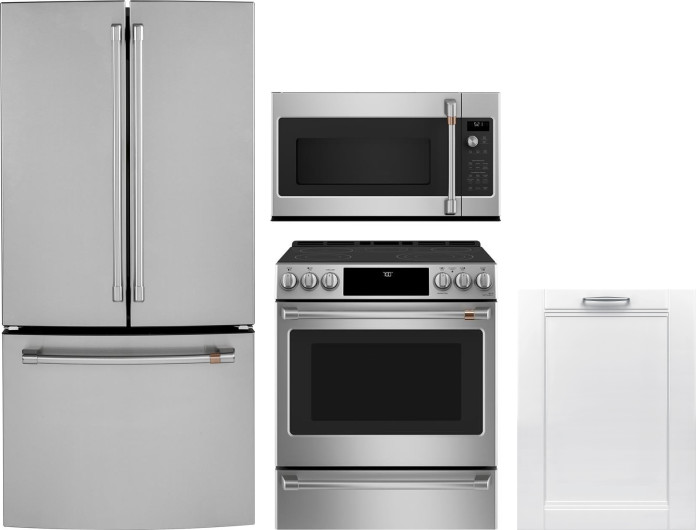 4 Piece Kitchen Appliances Package with French Door Refrigerator, Electric Range, Over the Range Microwave and Dishwasher in Stainless Steel AJBOSCH00