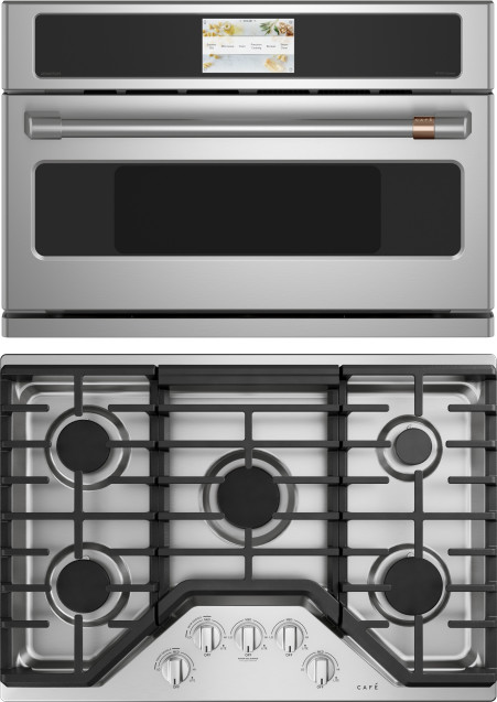 Cafe 2 Piece Kitchen Appliances Package with Built In Microwave in Stainless Steel CAFCTMW1