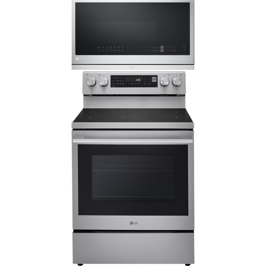 LG 2 Piece Kitchen Appliances Package with Electric Range and Over the Range Microwave in Fingerprint Resistant Stainless Steel LGRAMW117