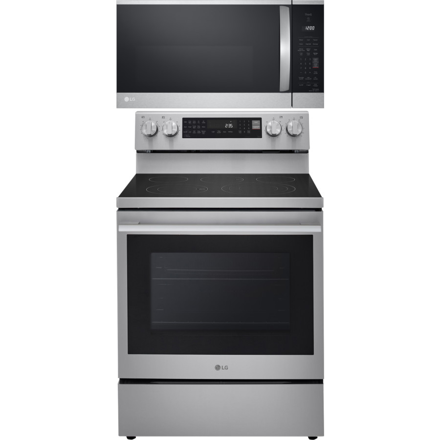 LG 2 Piece Kitchen Appliances Package with Electric Range and Over the Range Microwave in Fingerprint Resistant Stainless Steel LGRAMW118
