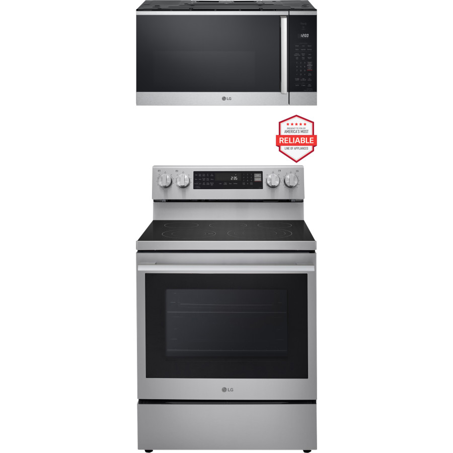 LG 2 Piece Kitchen Appliances Package with Electric Range and Over the Range Microwave in Fingerprint Resistant Stainless Steel LGRAMW119