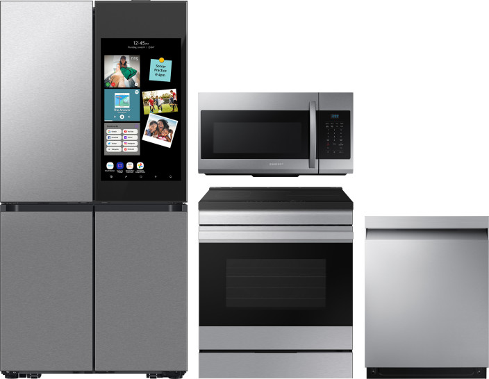 Samsung 4 Piece Kitchen Appliances Package with French Door Refrigerator, Induction Range, Dishwasher and Over the Range Microwave in Stainless Steel