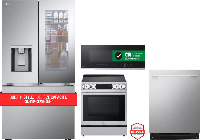 LG 4 Piece Kitchen Appliances Package with Dishwasher, Induction Range, Over the Range Microwave and French Door Refrigerator in Fingerprint Resistant