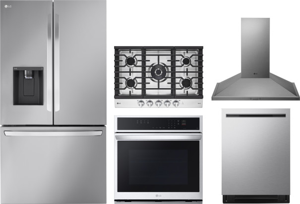 LG 5 Piece Kitchen Appliances Package with French Door Refrigerator and Dishwasher in Stainless Steel LGRECTWODWRH935
