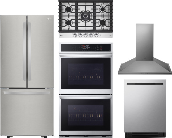 LG 5 Piece Kitchen Appliances Package with French Door Refrigerator and Dishwasher in Stainless Steel LGRECTWODWRH937