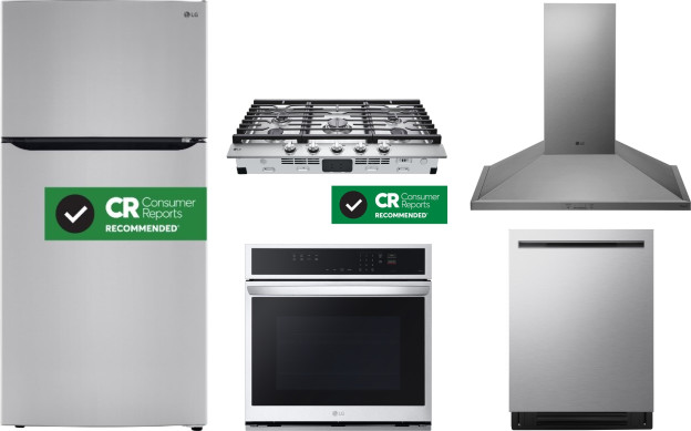 LG 5 Piece Kitchen Appliances Package with Top Freezer Refrigerator and Dishwasher in Stainless Steel LGRECTWODWRH946