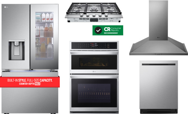 LG 5 Piece Kitchen Appliances Package with French Door Refrigerator and Dishwasher in Stainless Steel LGRECTWODWRH952