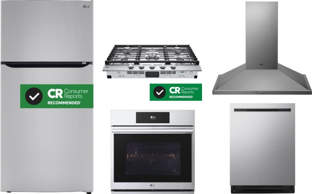 LG 5 Piece Kitchen Appliances Package with Top Freezer Refrigerator and Dishwasher in Stainless Steel LGRECTWODWRH954