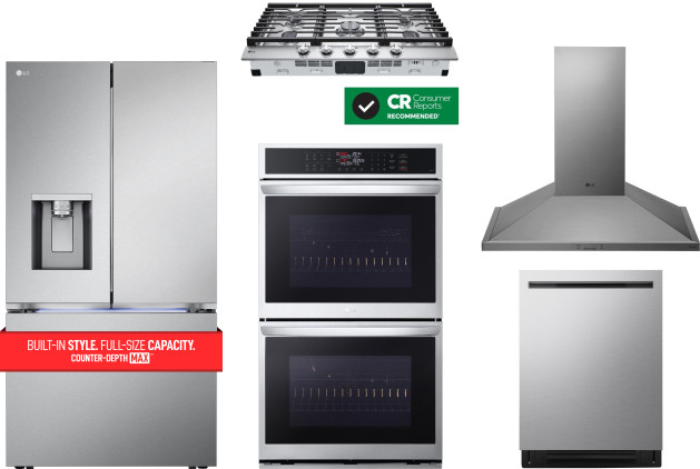 LG 5 Piece Kitchen Appliances Package with French Door Refrigerator and Dishwasher in Stainless Steel LGRECTWODWRH956