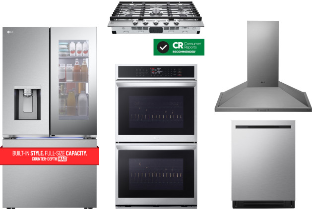 LG 5 Piece Kitchen Appliances Package with French Door Refrigerator and Dishwasher in Stainless Steel LGRECTWODWRH960