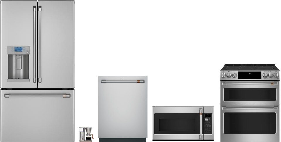 5 Piece Kitchen Appliances Package with French Door Refrigerator, Electric Range, Dishwasher and Over the Range Microwave in Stainless Steel CAFEPAKSM