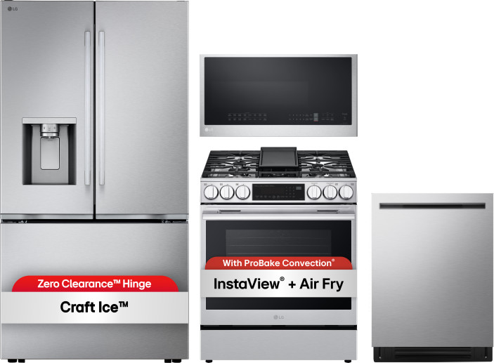4 Piece Kitchen Appliances Package with French Door Refrigerator, Gas Range, Over the Range Microwave and Dishwasher in Stainless Steel LGREFRADISMW99