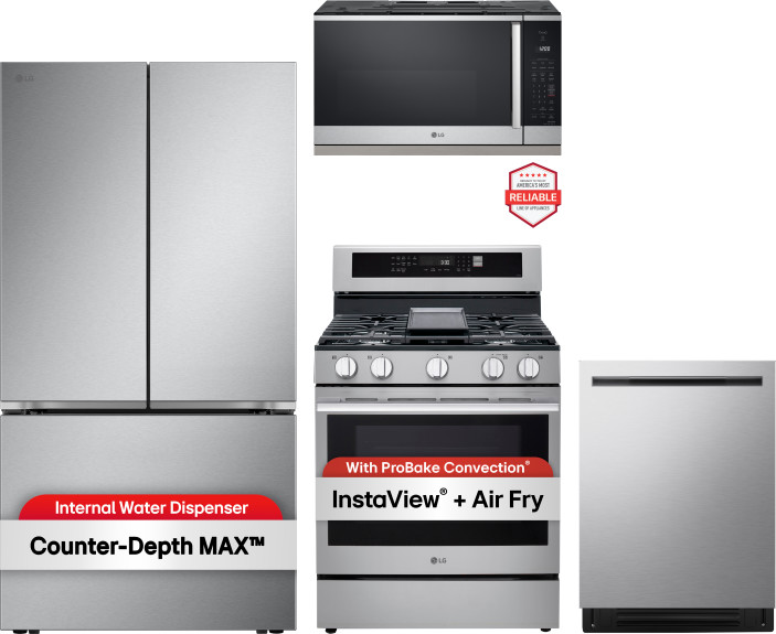 4 Piece Kitchen Appliances Package with French Door Refrigerator, Gas Range, Over the Range Microwave and Dishwasher in Stainless Steel LGREFRADISMW99