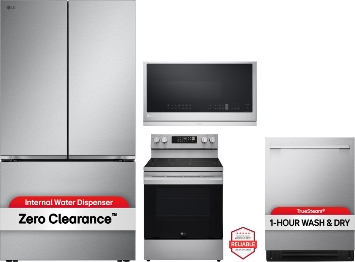 4 Piece Kitchen Appliances Package with French Door Refrigerator, Induction Range, Over the Range Microwave and Dishwasher in Fingerprint Resistant St