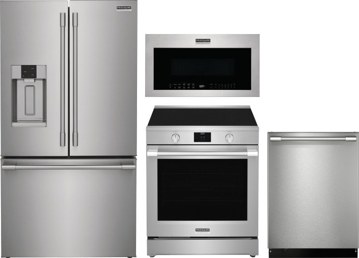 4 Piece Kitchen Appliances Package with French Door Refrigerator, Induction Range, Over the Range Microwave and Dishwasher in Stainless Steel FRIPRORA