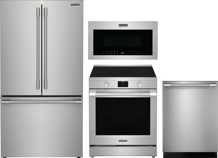 4 Piece Kitchen Appliances Package with French Door Refrigerator, Induction Range, Over the Range Microwave and Dishwasher in Stainless Steel FRIPRORA