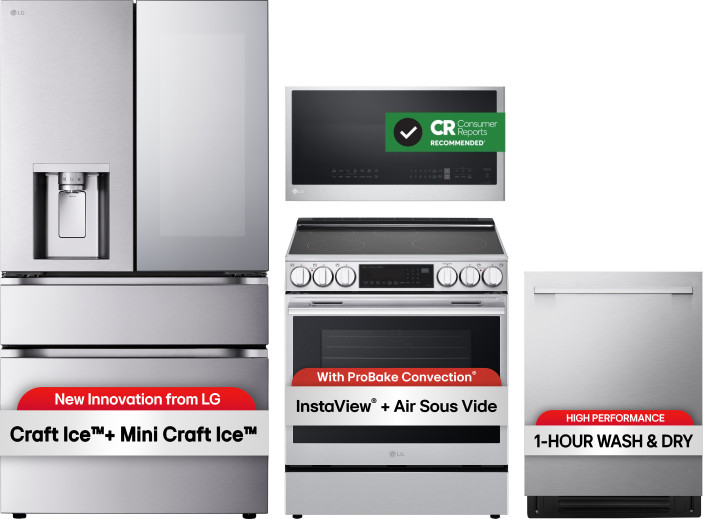 LG 4 Piece Kitchen Appliances Package with French Door Refrigerator, Induction Range, Dishwasher and Over the Range Microwave in Stainless Steel LGRER
