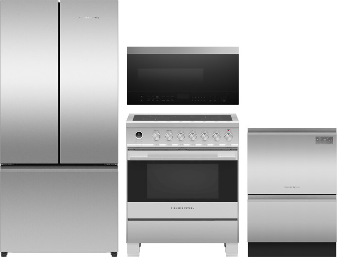 4 Piece Kitchen Appliances Package with French Door Refrigerator, Induction Range, Over the Range Microwave and Dishwasher in Stainless Steel FPKAPAK0