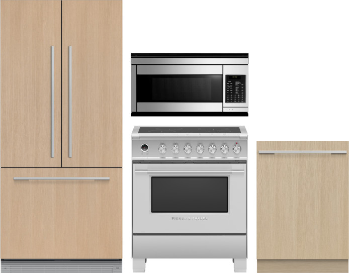 4 Piece Kitchen Appliances Package with French Door Refrigerator, Induction Range, Over the Range Microwave and Dishwasher in Panel Ready FPKAPAK016