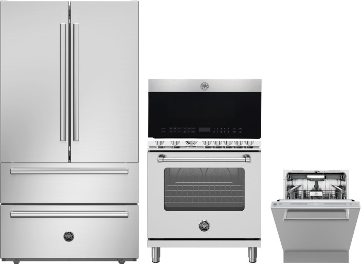 4 Piece Kitchen Appliances Package with Gas Range, Dishwasher, Over the Range Microwave and French Door Refrigerator in Fingerprint Resistant Stainles