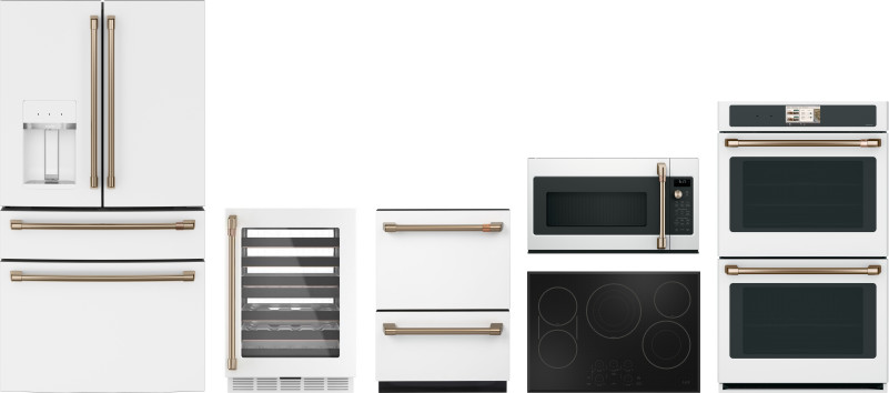 Cafe 6 Piece Kitchen Appliances Package with French Door Refrigerator, Dishwasher and Over the Range Microwave in Matte White CAFREWODWCTMWWC2