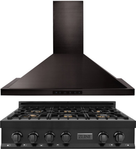 ZLINE 2 Piece Kitchen Appliances Package in Black Stainless Steel 2KPRTBRH36