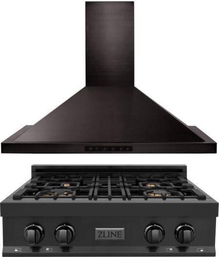ZLINE 2 Piece Kitchen Appliances Package in Black Stainless Steel 2KPRTBRH30