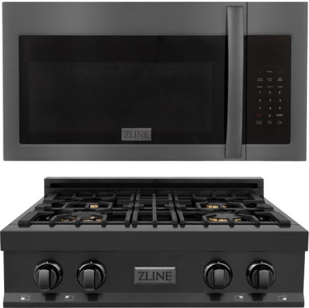 ZLINE 2 Piece Kitchen Appliances Package with Over the Range Microwave in Black Stainless Steel 2KPRTBOTR30