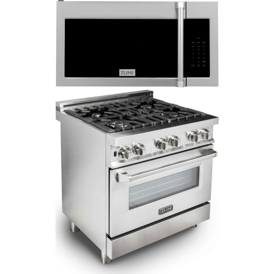 ZLINE 2 Piece Kitchen Appliances Package with Dual Fuel Range and Over the Range Microwave in Stainless Steel 2KPRAOTRH30