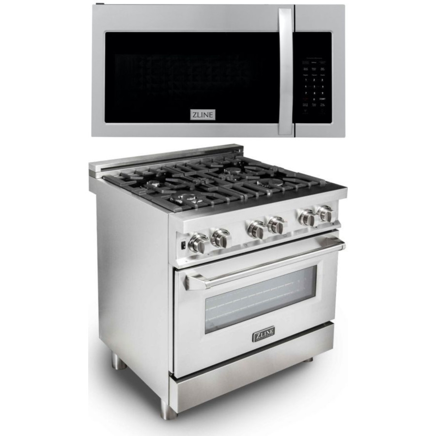 ZLINE 2 Piece Kitchen Appliances Package with Dual Fuel Range and Over the Range Microwave in Stainless Steel 2KPRAOTR30