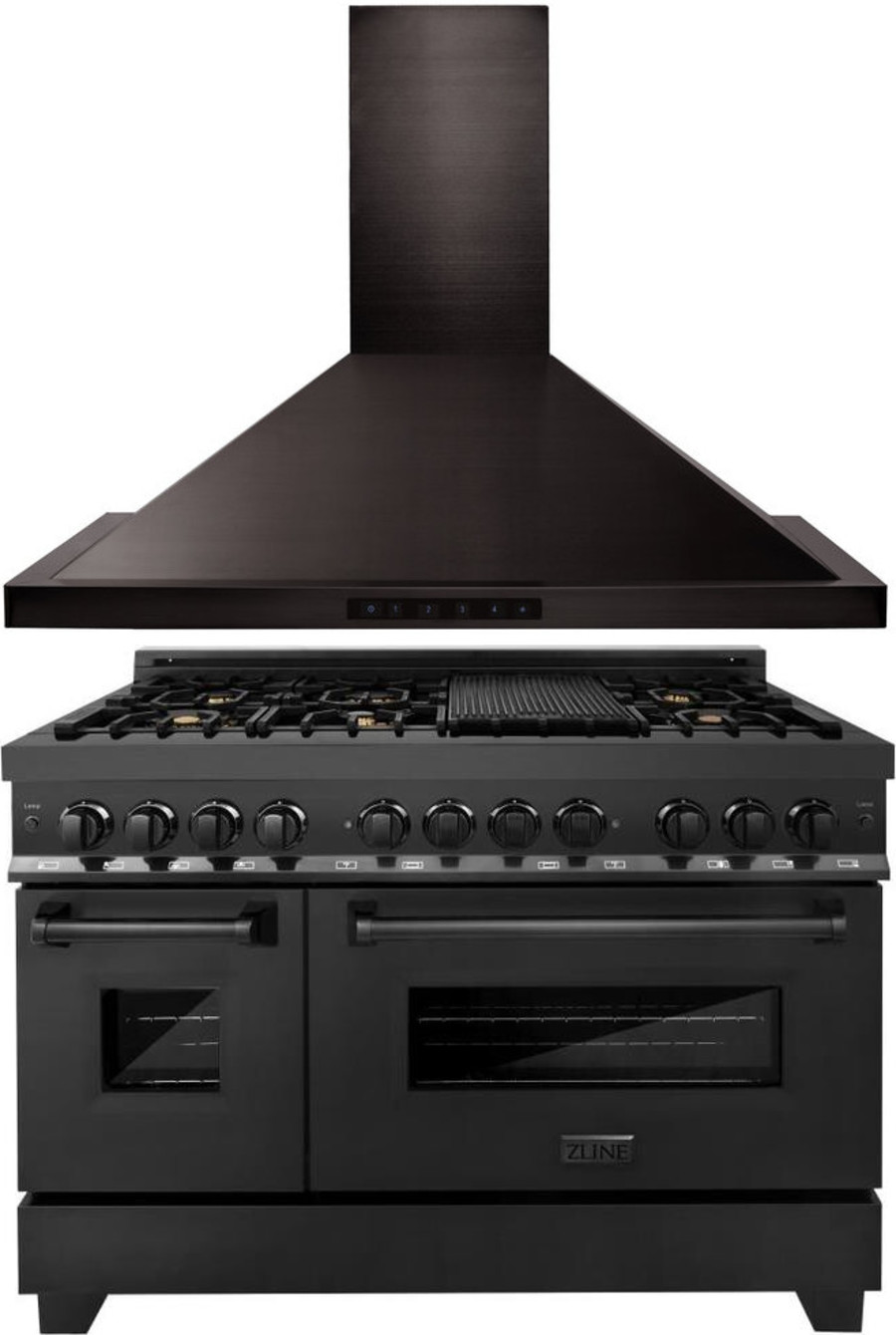 ZLINE 2 Piece Kitchen Appliances Package with Dual Fuel Range in Black Stainless Steel 2KPRABRH48