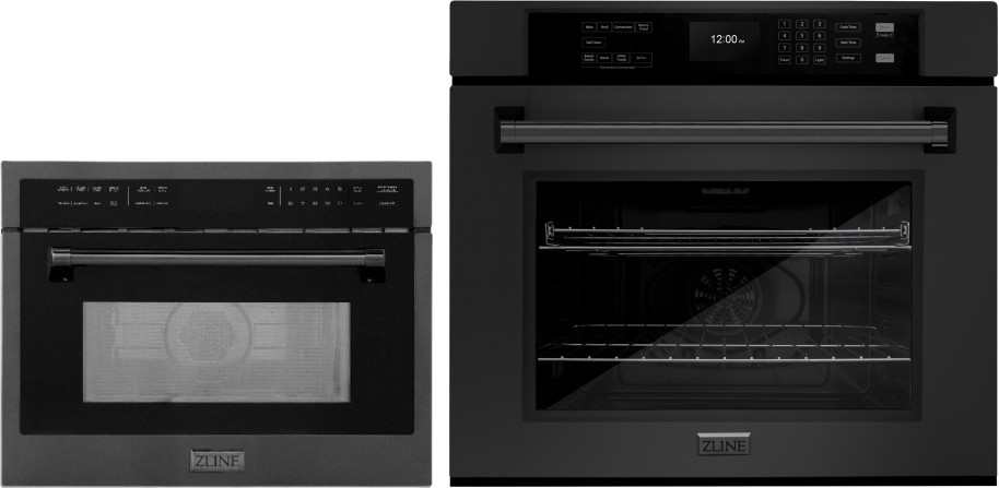ZLINE 2 Piece Kitchen Appliances Package with Built In Microwave in Black Stainless Steel 2KPMW24AWS30BS