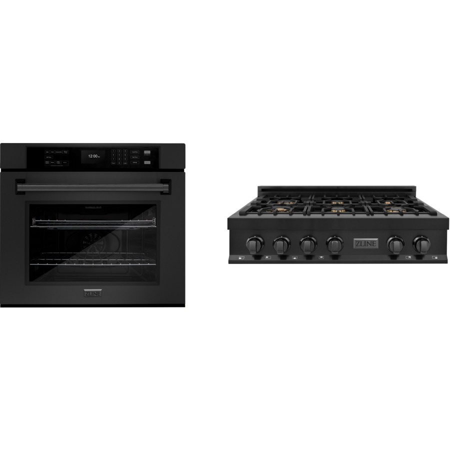 ZLINE 2 Piece Kitchen Appliances Package in Black Stainless Steel 2KPRTBAWS36