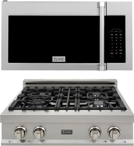 ZLINE 2 Piece Kitchen Appliances Package with Over the Range Microwave in Satin Stainless Steel 2KPRTSOTR30