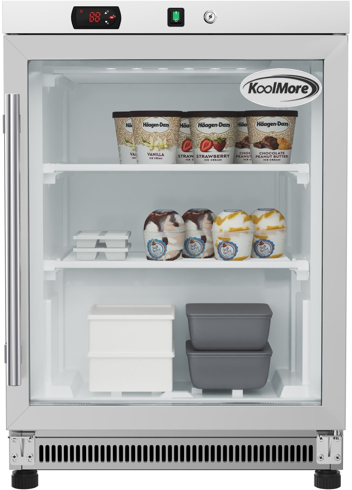 KoolMore KMMDF46GD 24 inch Commercial Countertop Display Freezer  and Glass Door with 4.6 Cu. ft. Capacity, Energy-Efficient Cooling, Adjustable Shelving, in White