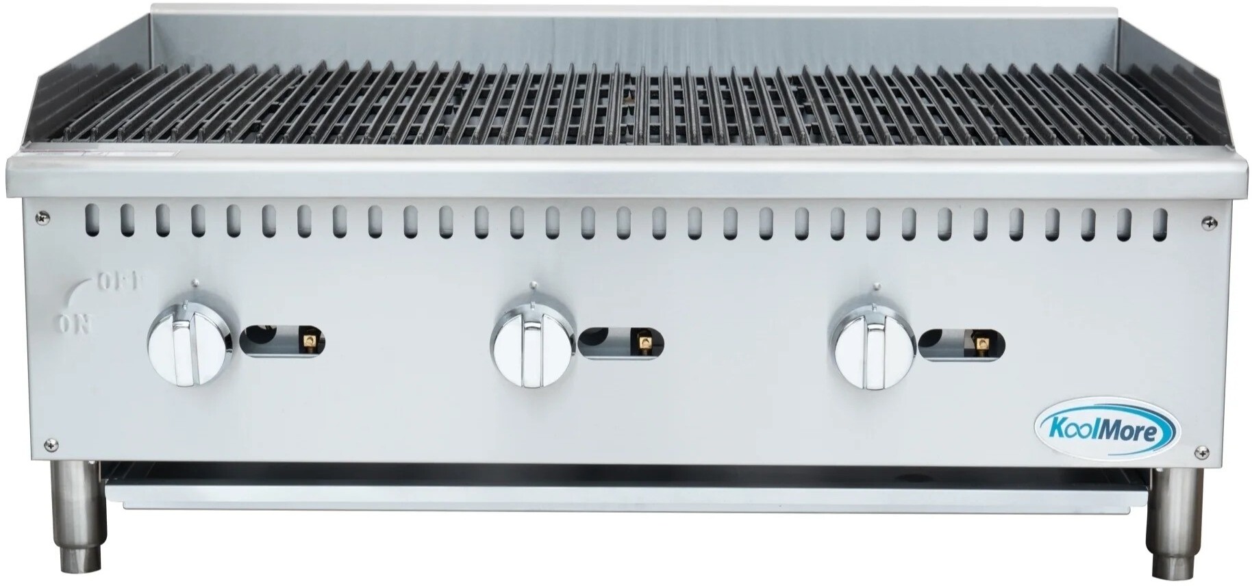 KoolMore KMGCB336M 36 inch Commercial 3-Burner Natural Gas Charbroiler with 90,000 BTU, Temperature Control Knob, Mess-Free Drip Tray and ETL Listed, in Stainless Steel
