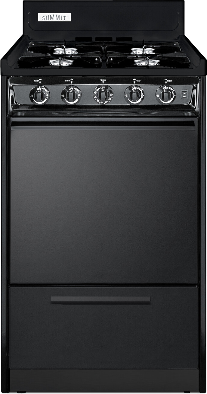 Summit TNM1107C 20" Wide Gas Range with 4 Open Burners, Electronic Ignition, Jet Black Finish