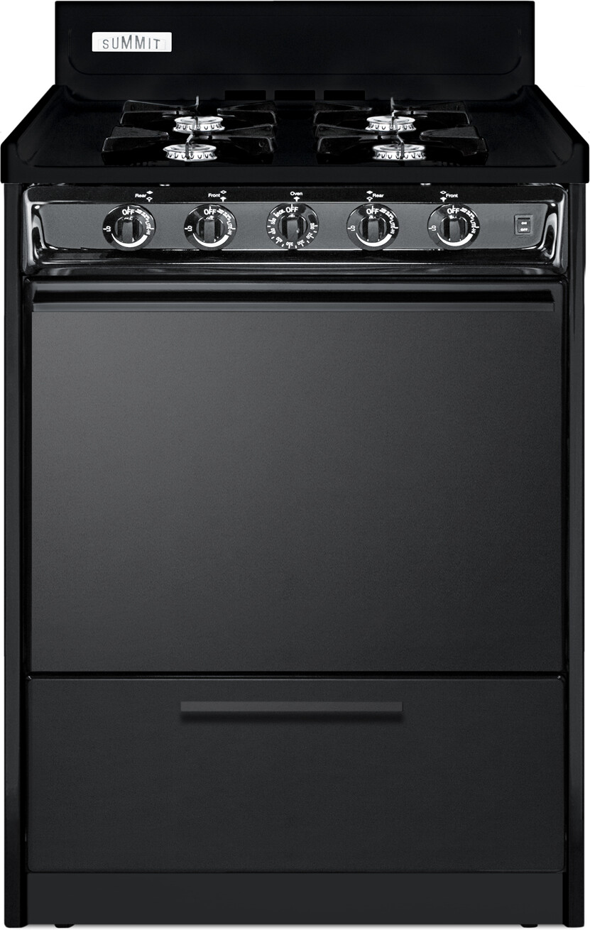 Summit TNM6107C 24" Wide Gas Range, Open Burners - Electronic Ignition, 2.92 cu.ft Oven, 4 Open Burners, Jet Black Finish