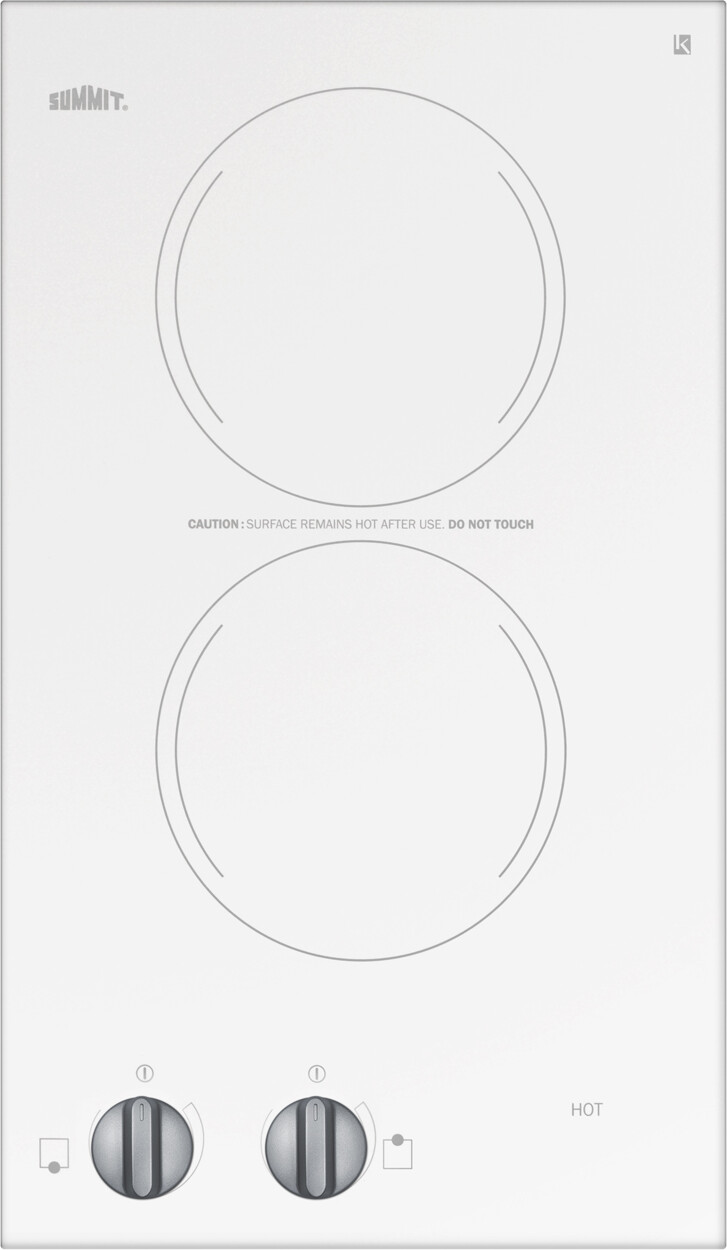 Summit CR2110WHE 12" Wide 115V 2-Burner Radiant Cooktop - ADA Compliant, Eurokera Glass Surface, Residual Heat Indicator