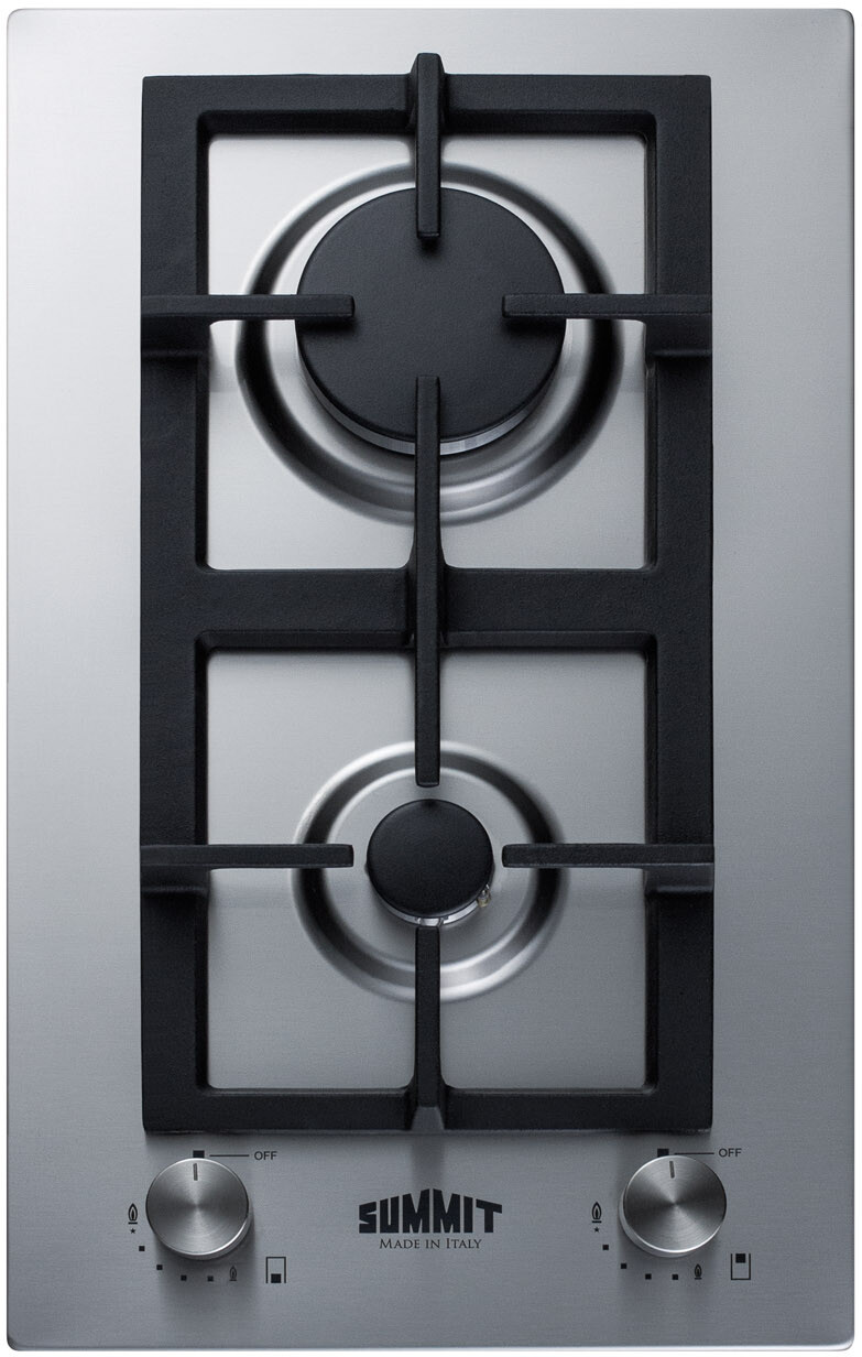 Summit GCJ2SSLP 12" Wide 2-Burner Propane Gas Cooktop In Stainless Steel - Made In Italy, Thermocouple Flame Protection, 10,000 Btu Rapid Burner