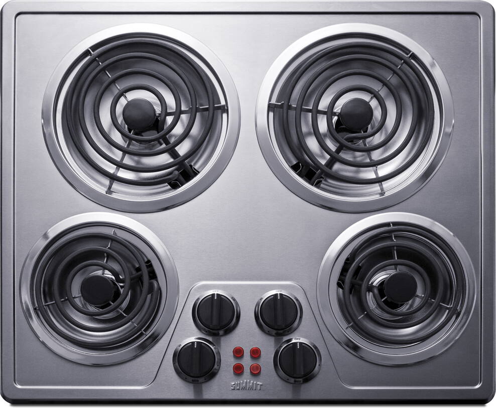 Summit CR4SS24 24" Wide 240V 4-Burner Coil Cooktop - Stainless Steel Finish, ADA Compliant