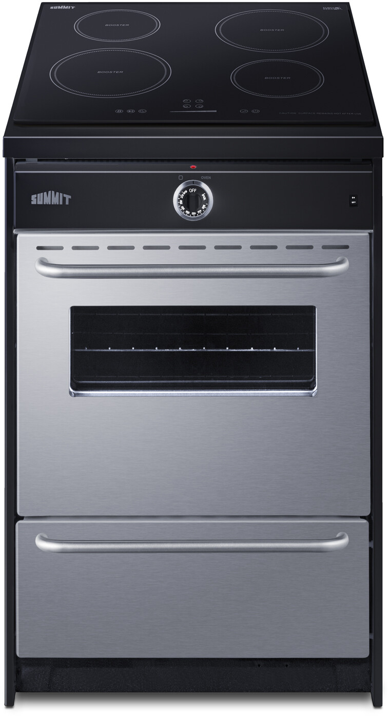 Summit TEM665BW 24 inch Slide-In Induction Range with 4 Elements, 2.92 cu. ft. Oven Capacity, EuroKera Glass Surface and Storage Drawer (Cord Not Included) (Stainless Steel)