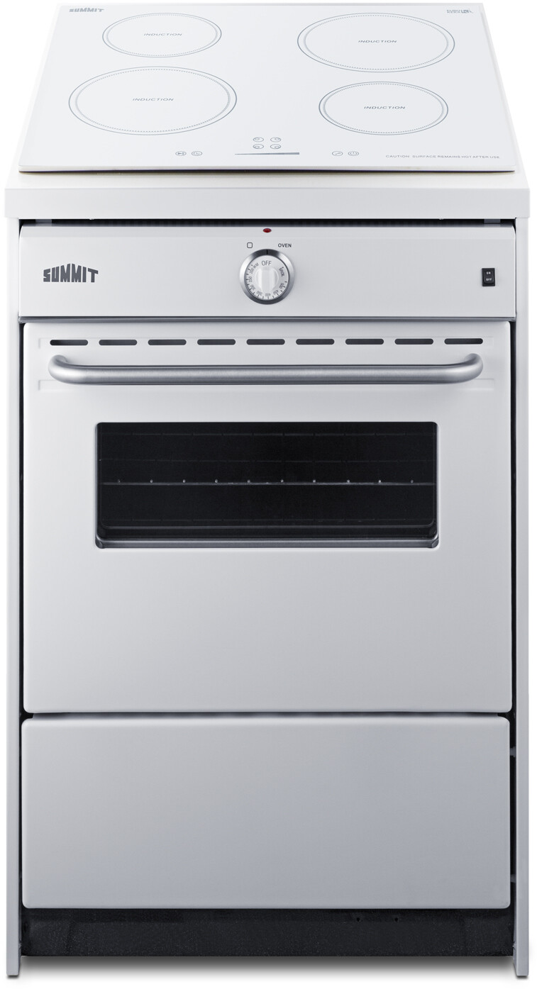 Summit WEM665W 24 inch Slide-In Induction Range with 4 Elements, 2.92 cu. ft. Oven Capacity, EuroKera Glass Surface and Storage Drawer (Cord Not Included) (White)