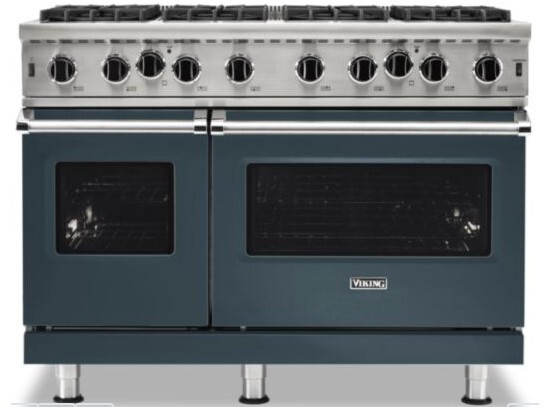 Viking VGIC54828BSQ 5 Series 48 inch Freestanding Gas Range with 8 Open Burners, 6.1 cu. ft. Total Capacity, Continuous Grates, SureSpark Ignition System, ProFlow Convection Baffle (Squall, Natural Gas)