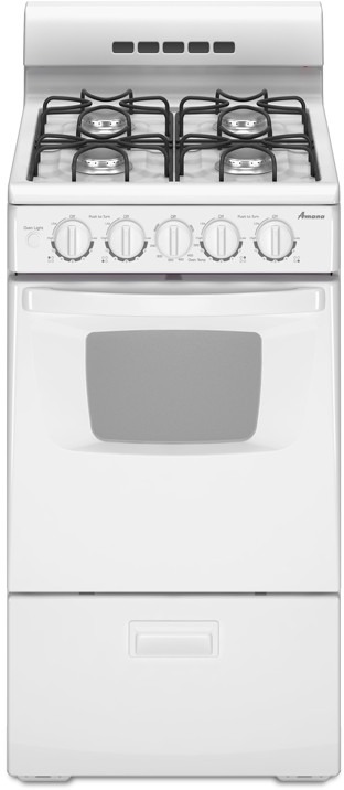 Amana AGG222VDW 20 inch Gas Range with 4 Sealed Burners, 2.6 cu. ft. Oven Capacity, 9500 BTU Heating Power, Temp Assure Cooking System in White